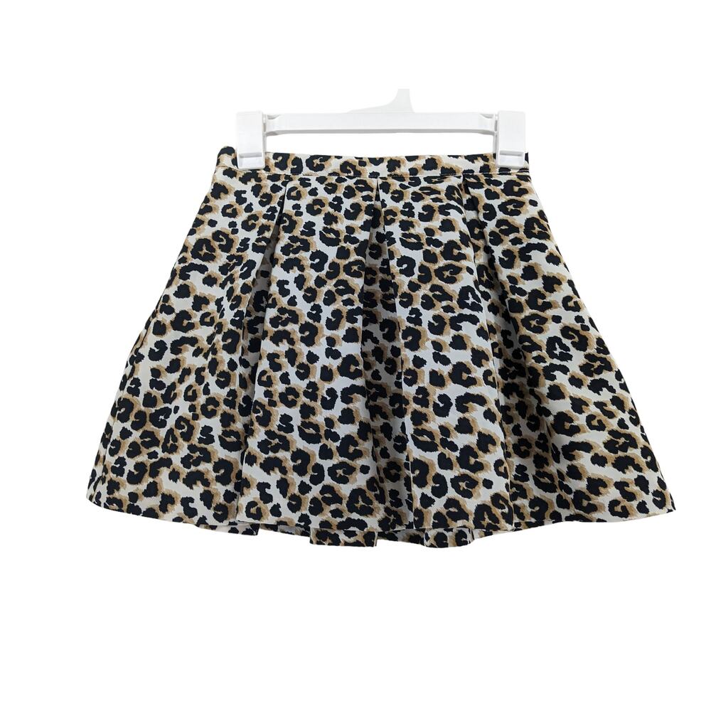Forever 21 Animal Print Mini Skirt 25‎ Beige Brown Leopard Micro Pleated Lined
